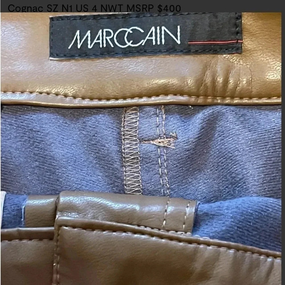 Marc Cain Skinny Fit Faux Leather Pants Designer Cognac Tan SZ N 3 US 8 NWT $400 - Picture 7 of 9